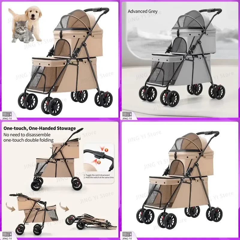 Foldable Pet Stroller for Cats Small Dogs Lightweight Portable Design with Safety Belt Outdoor Travel Pet Carrier Pet Walking