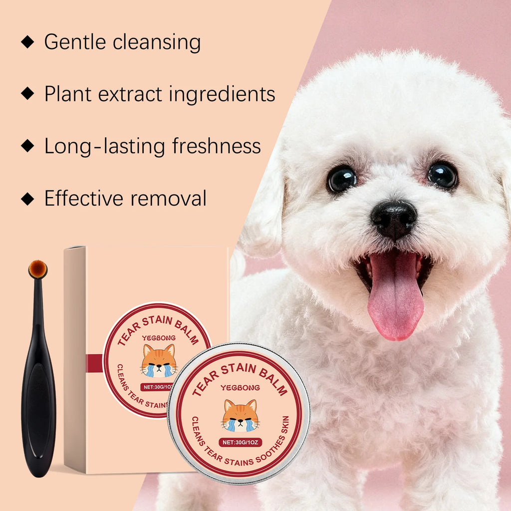 Dog Cat Tear Stain Cleansing Cream With A Special Brush Natural Formula Deep Cleaning Keep Drying Pet Tear Stain Remover Cream