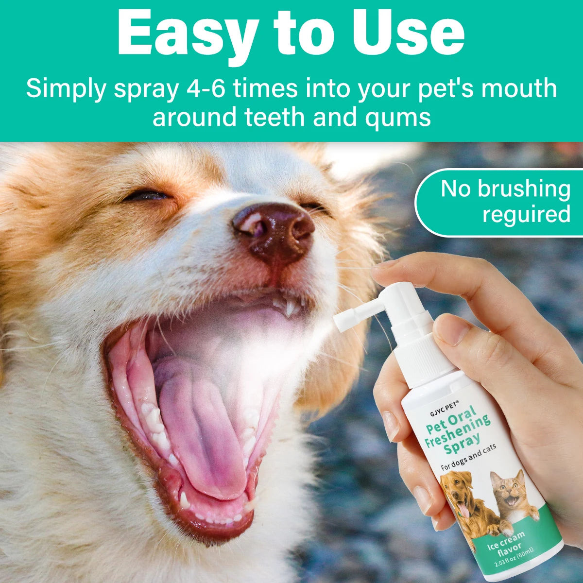 Pet Fresh Breath Spray No-Brush Oral Care Tartar Plaque Remover Plant-Based Gentle Non-Irritating for Dogs Cats Dental Hygiene