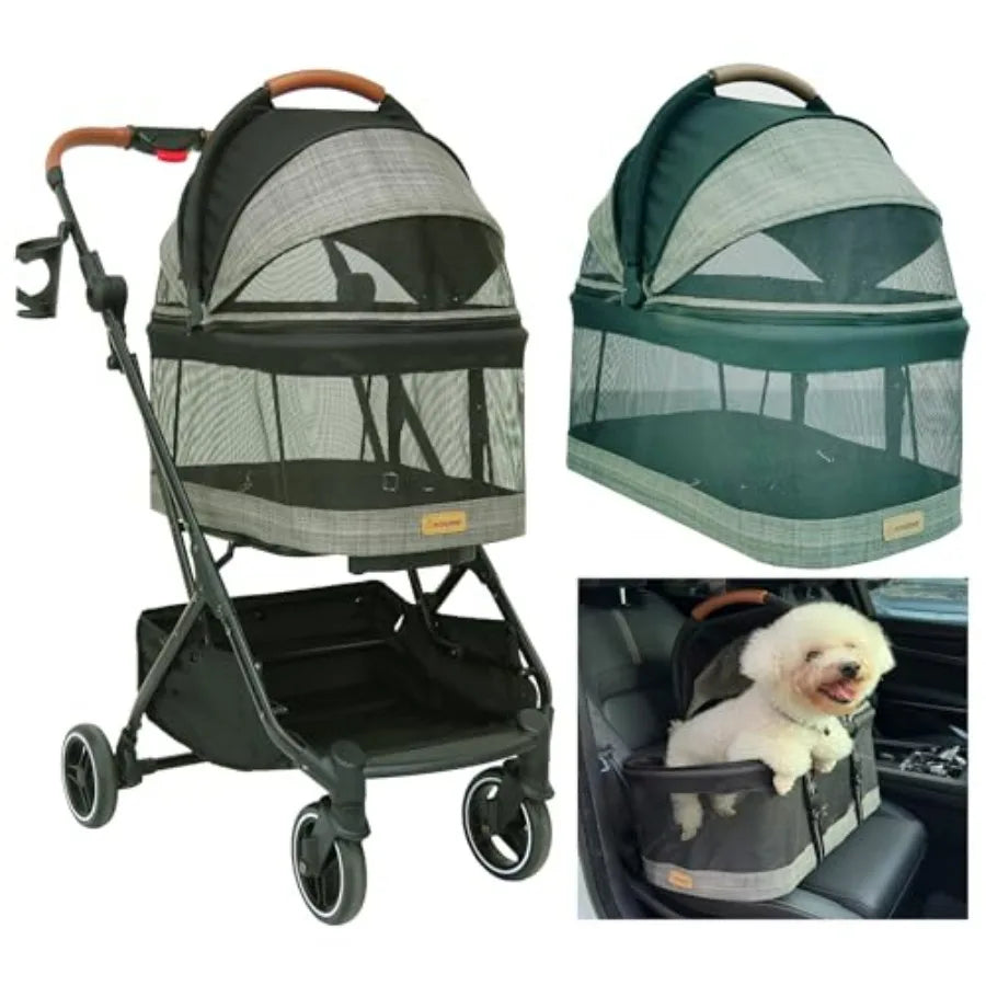 ROODO 2026 Upgraded Version 3-in-1 Dog Cat Stroller with Detachable Carrier Folding Lightweight Portable Travel Pet Gear All-Te