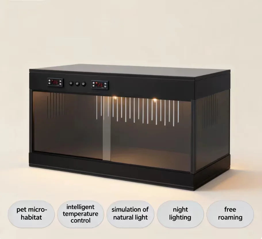 Reptile Lounge Habitat with Glass Sliding Door and Intelligent Thermostat 80*40*40cm Reptile Breeding Box LCD Reptile Pet  Box