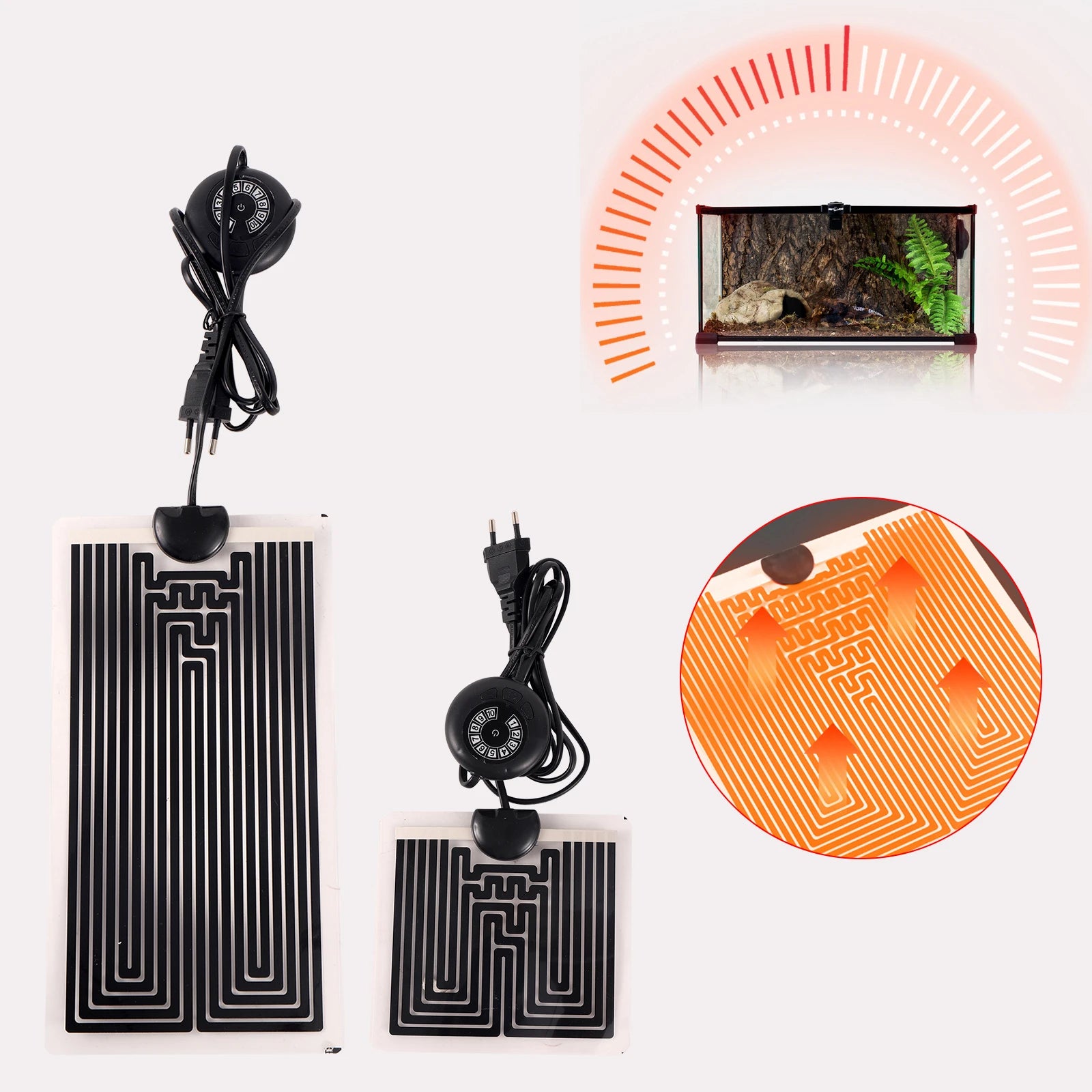 5-45W Reptile Vivarium Heat Mat With A 10-Level Regulator Pets Heating Pad for Indoor Plants Seeding Warm Temperature Controller