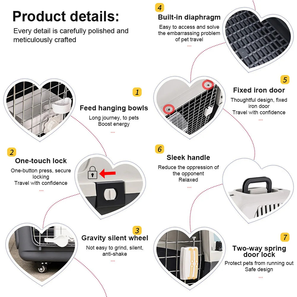 33-Inch Airline-Friendly Dog Carrier Crate (Hard Plastic, Large Pets)