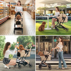 3-in-1 Pet Stroller for Outdoor Use, Aluminum Alloy, Khaki, Detachable Carrier & Pad, Lightweight, Foldable, Dual No-Zip Entry