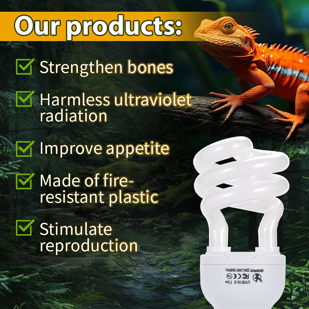 13W Pet Box Lamp 10.0UVB Pet Climbing Lamp Pet Heating Lamp for Basking Light Turtle Lizard Snake Amphibians Lighting Fixture