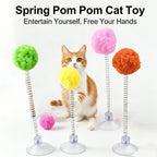 Suction Cup Cat Teaser Stick with Colorful Fur Ball Spring — Interactive Floor Toy for Cats