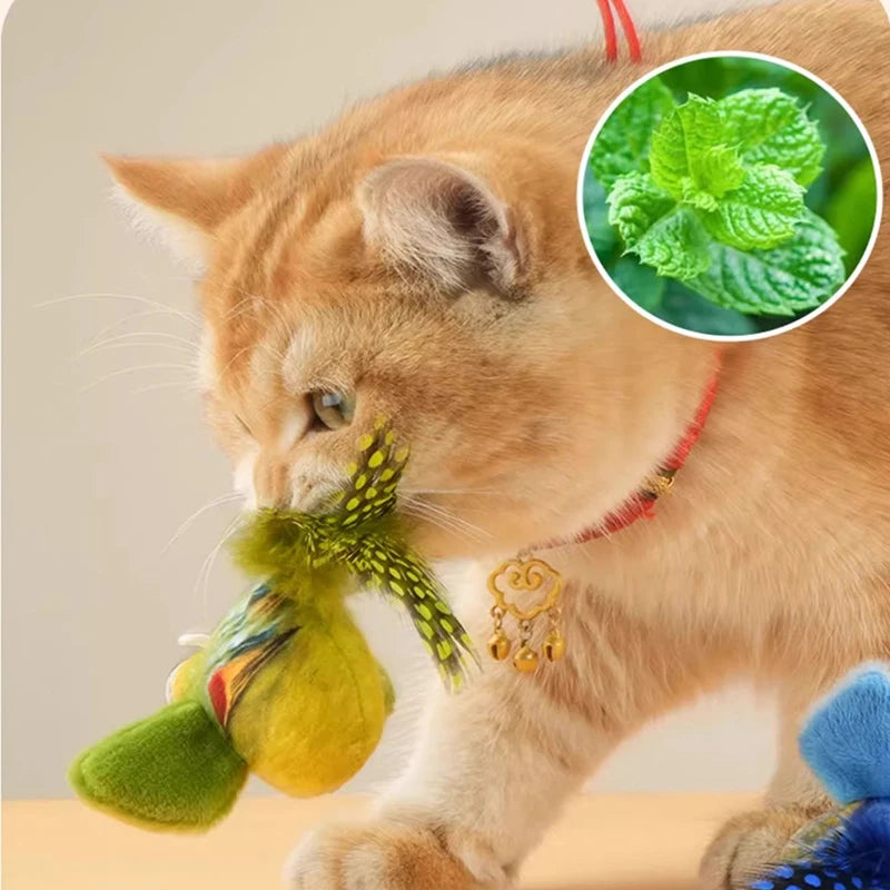 3-Pack Simulation Bird Hanging Cat Toy — Electric Realistic Chirping Sound Catnip Chew Toy