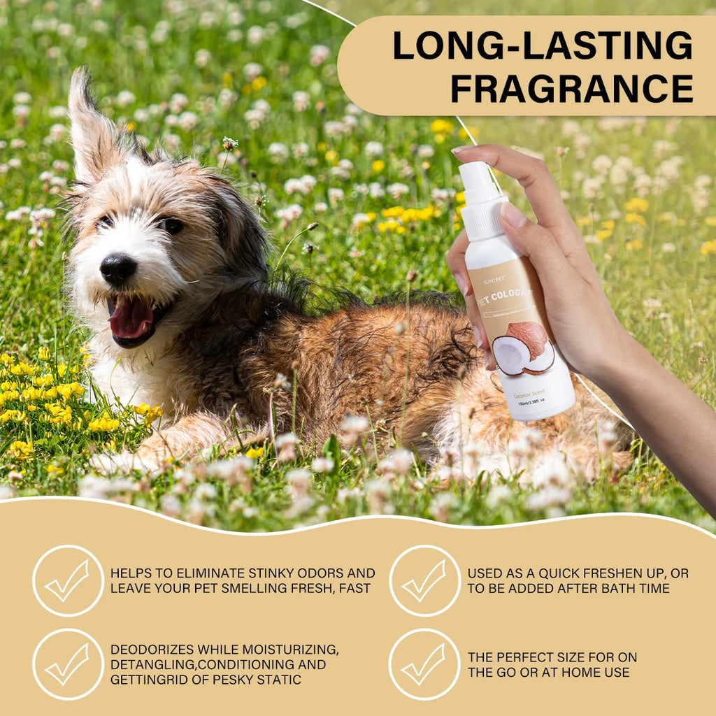 Pet Deodorizing Spray Coconut Scent 100ml Dog Cologne Long Lasting Fragrance Natural Odor Neutralizer Pet Safe Grooming for Dogs