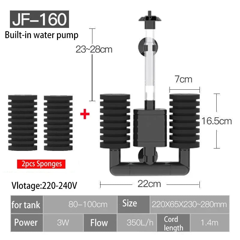 3-in-1 Submersible Aquarium Filter Pump (AC220V, Sponge + Biological + Chemical, Silent)