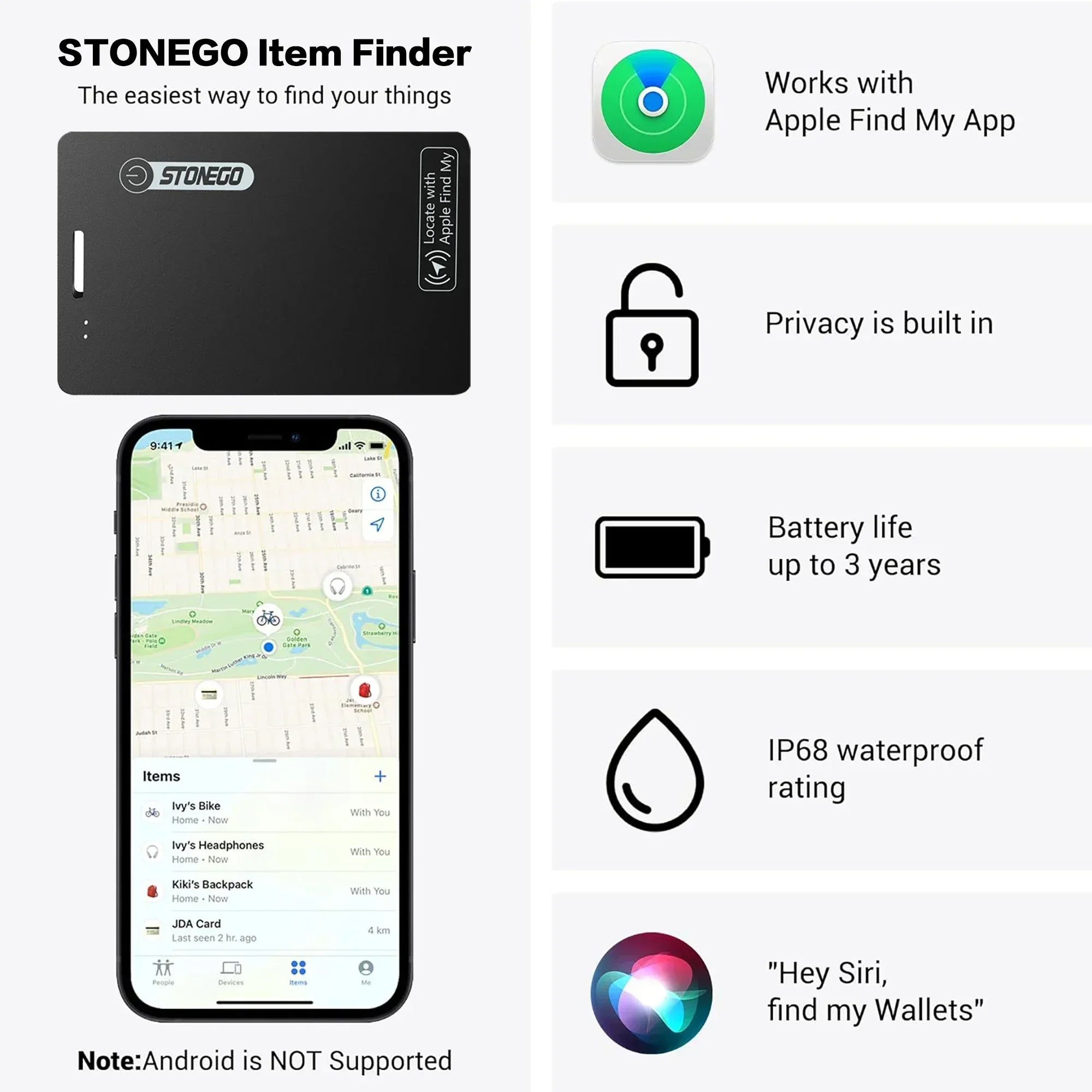 Ultra-Thin IP68 Waterproof GPS Tracker for Pets & Keys - Apple Find My Compatible (iOS)