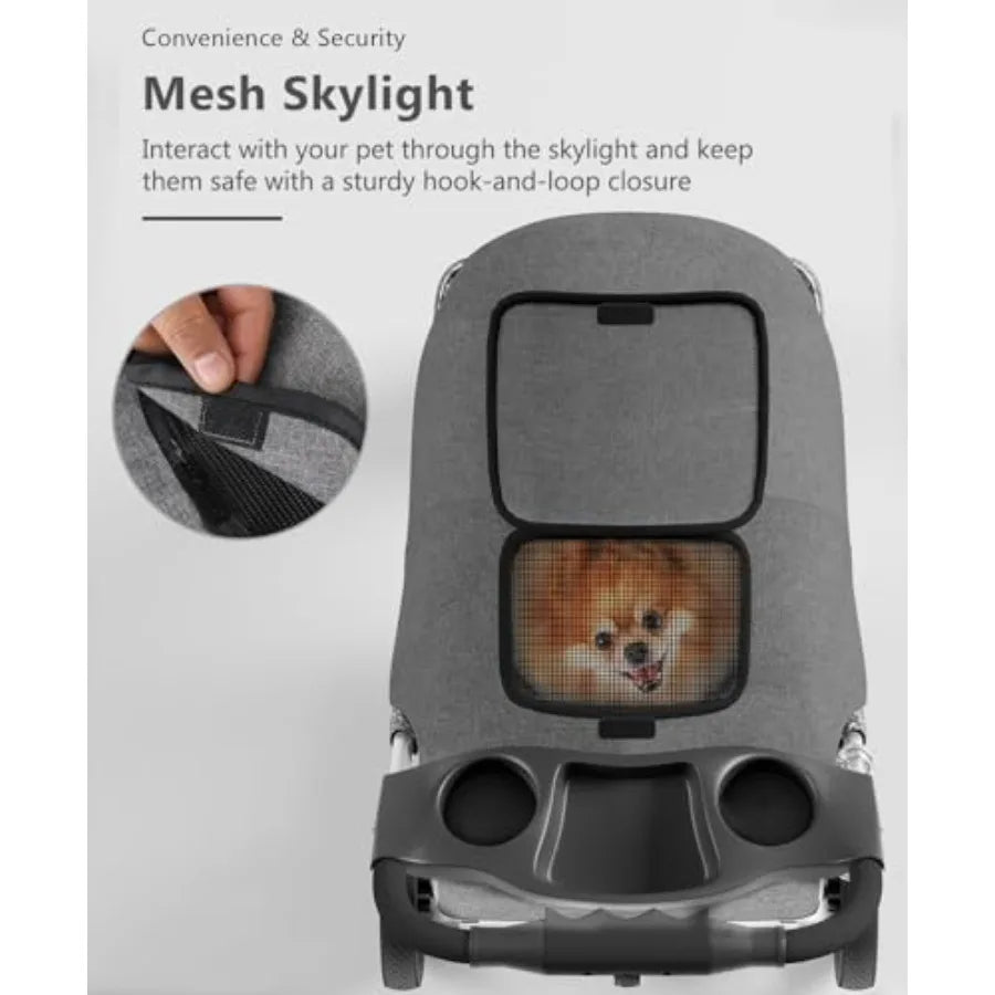 OS MOTOR Pet Stroller with 3 Wheels for Small/Medium Pets, Portable Travel Foldable Carrier Jogger for Dog Cat Puppy Kitty, Rea