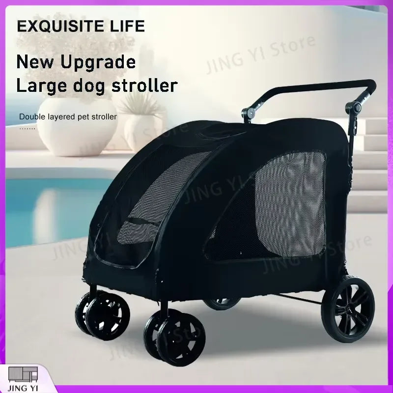 Large Capacity Foldable Pet Stroller for Dogs Outdoor Travel Mobility Scooter Dog Car Carrier with Sunshade Waterproof Fabric
