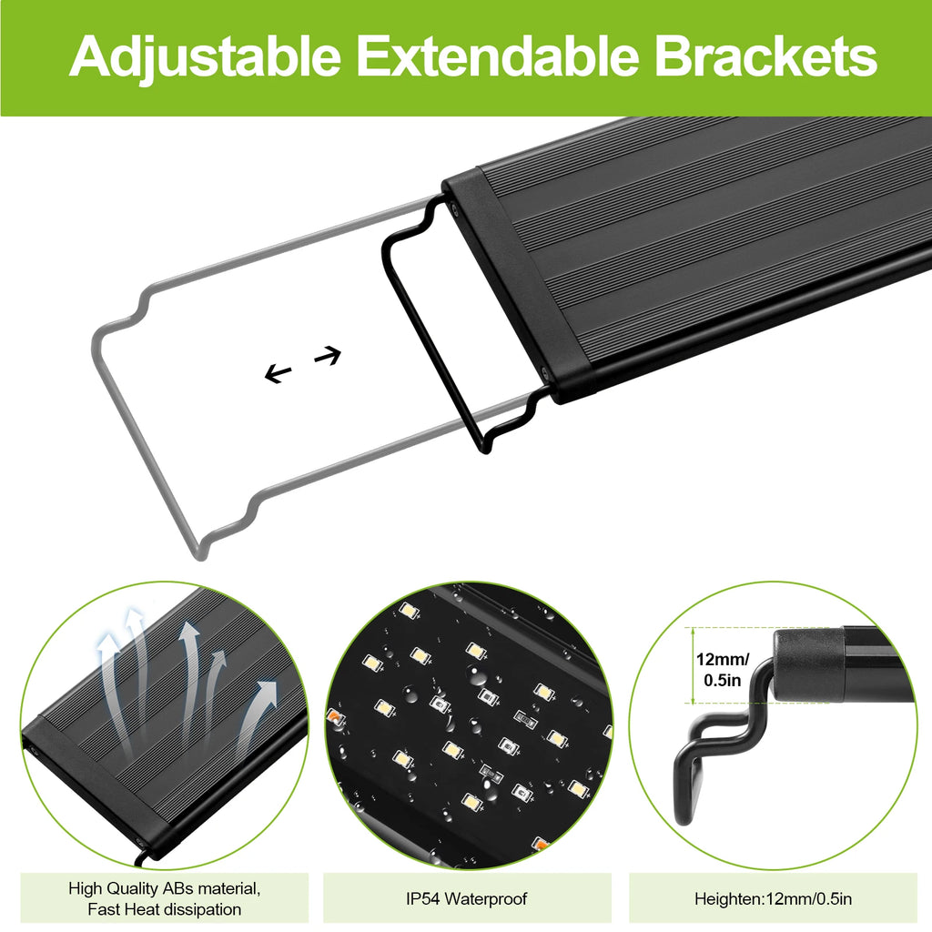 Dimmable Aquarium LED Light with Timer (30–60cm, Power-Off Memory, Plant Growth)