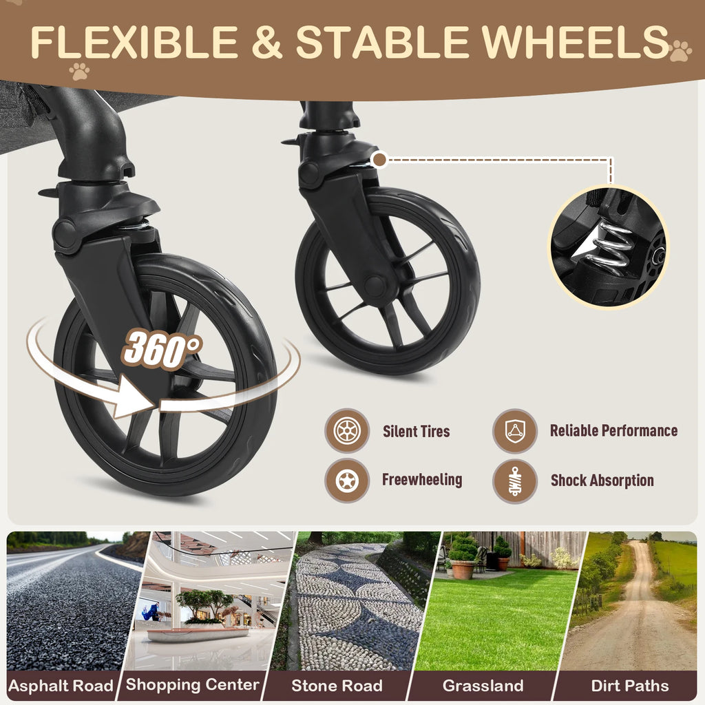 4-Wheel Pet Stroller with Detachable Carrier (Foldable, up to 50lbs)