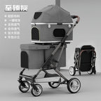 Double Layer Pet Stroller, Foldable Lightweight Dog Cat Carrier for Outdoor Travel, Portable Pet Carriage
