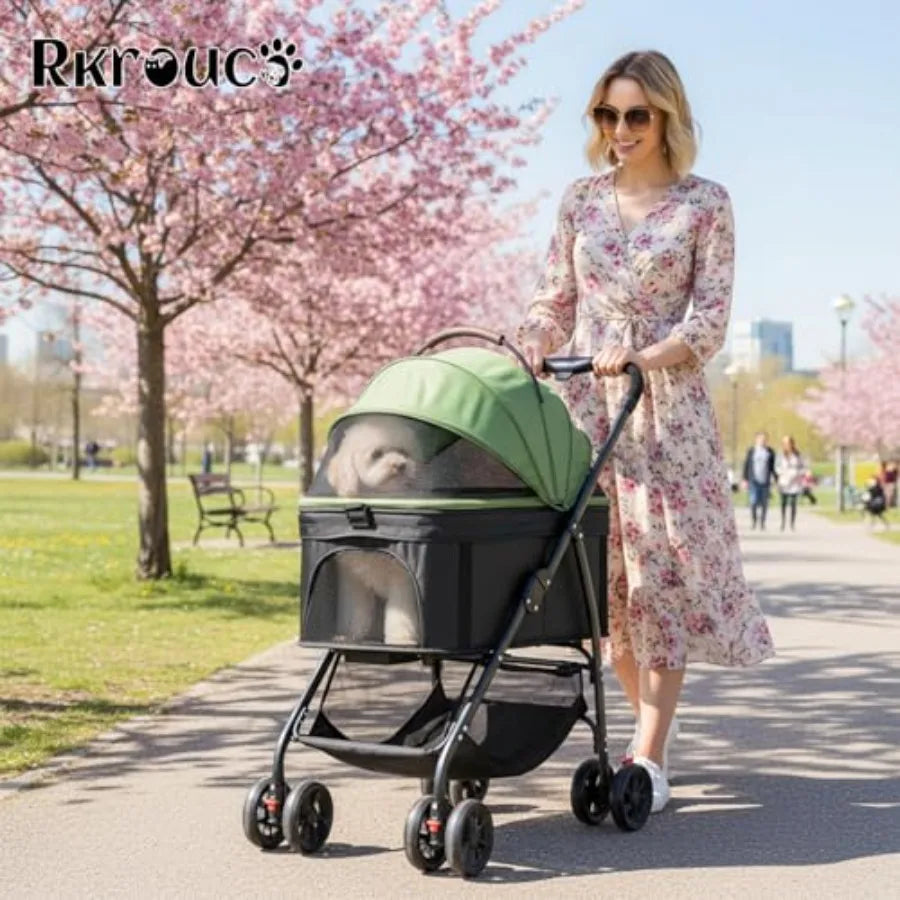 3 in 1 Dog Strollers 4 Wheels Folding Pet Stroller with Detachable Carrier Multifunction Portable Dogs Travel Carriers for Medi
