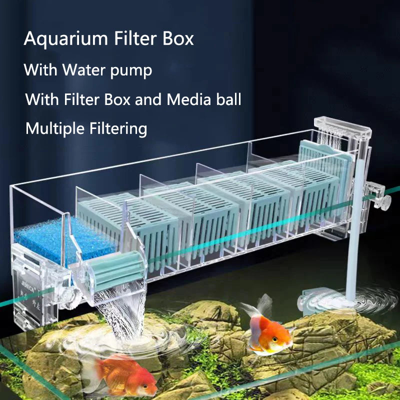 Wall-Mounted Waterfall Aquarium Filter Box (Silent, Built-In, Fish Tank Back Filter)