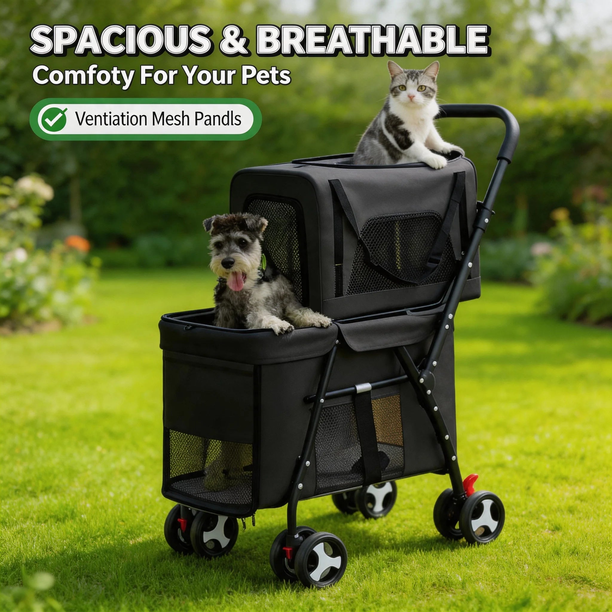 Detachable Carriers Double Pet Stroller for Dogs Cats Quick-Folding Pet Travel Carrier Strolling Cart for Daily Outdoor Walking