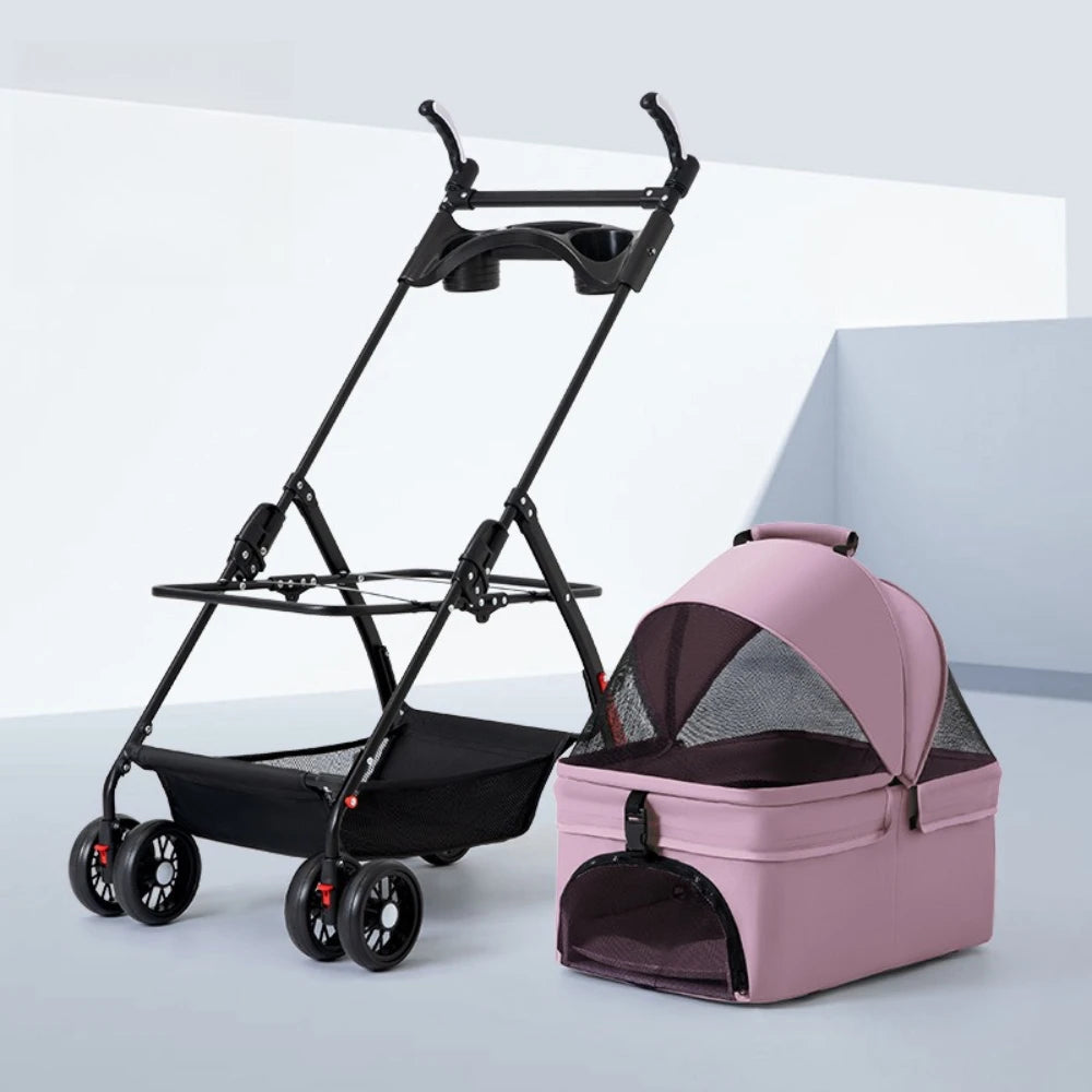 Detachable Pet Dog Stroller 4 Wheels Foldable Dog Cat Carrier with Cup Holder Pet Transport for Dogs Outdoor Puppy Basket