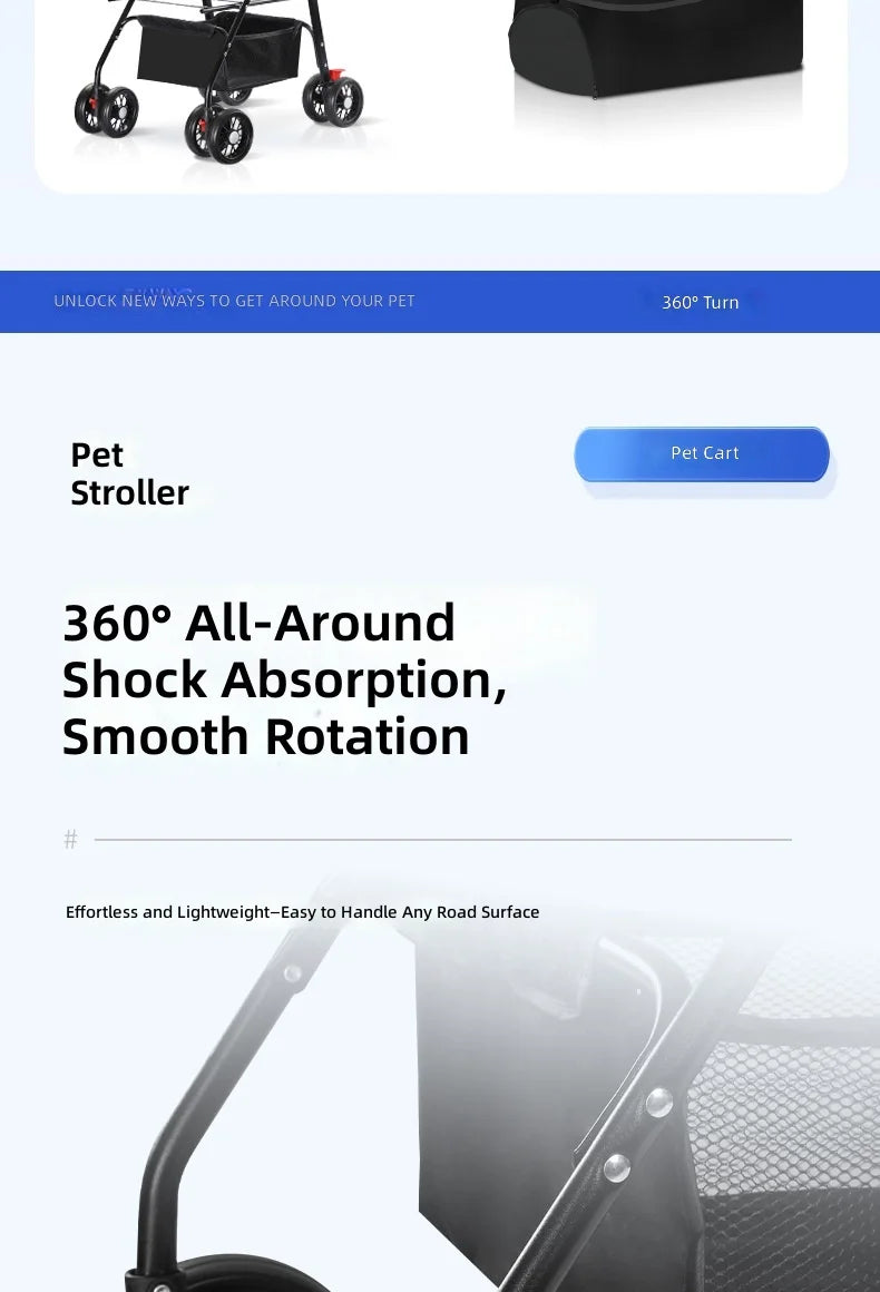 Pet Stroller for Dogs and Cats, Portable Foldable Travel Carrier for Small to Medium Pets, Outdoor Walking Jogging Cart