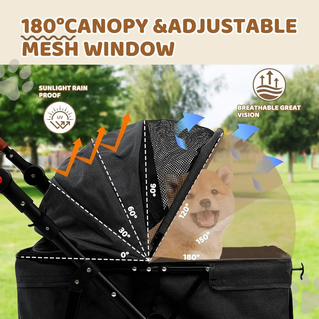 All-Terrain 4-Wheel Pet Stroller for 2 Small Dogs, Adjustable Handle, Canopy, Cup Holder, Black