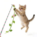 Felt Flower & Leaf Cat Teaser Wand Stick — Creative Long Interactive Kitten Play Toy