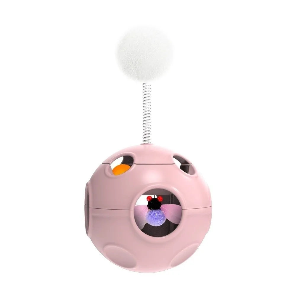 Auto-Rotating Spring Cat Teaser Ball with Feather & Bell — Tumbler Exercise Football Cat Toy