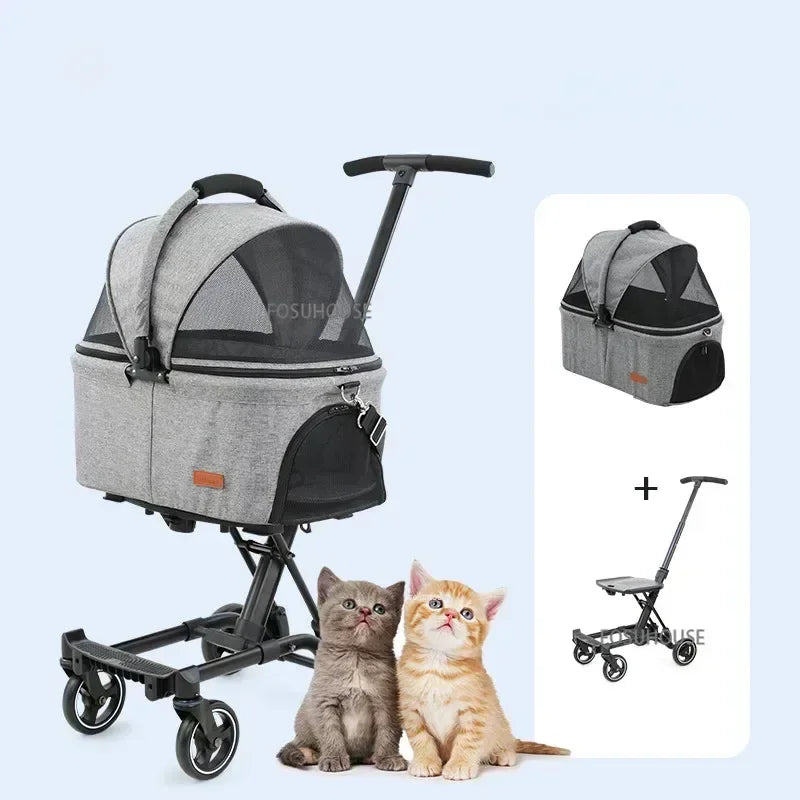 Lightweight Portable Pet Stroller Foldable Two-seat Design Detachable Frame for Small Dogs Cats Outdoor Walking Travel Carrier