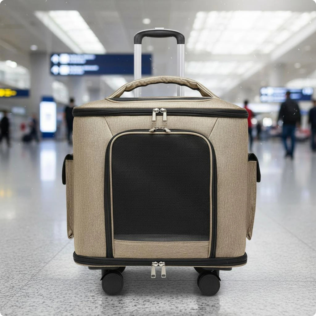 Rolling Pet Carrier Quiet Wheels Feline Carrier Suitcase Feline Travel Bag Multiple Carrying Options Easy to Clean for Outdoor