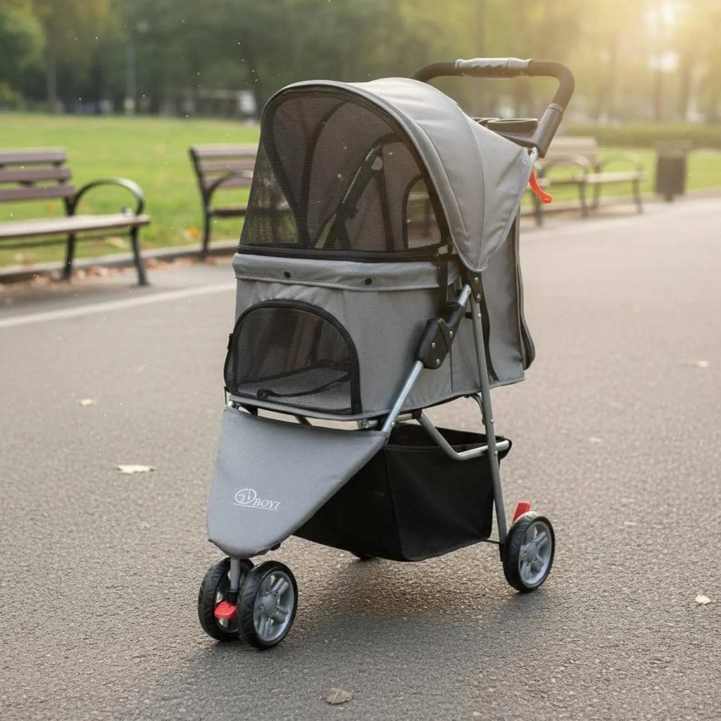 3-Wheel Pet Pet Carriage Foldable Folding Dog Pet Carriage Lightweight Cat Carrier Breathable Mesh Single-Button Fold