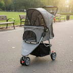 3-Wheel Pet Pet Carriage Foldable Folding Dog Pet Carriage Lightweight Cat Carrier Breathable Mesh Single-Button Fold