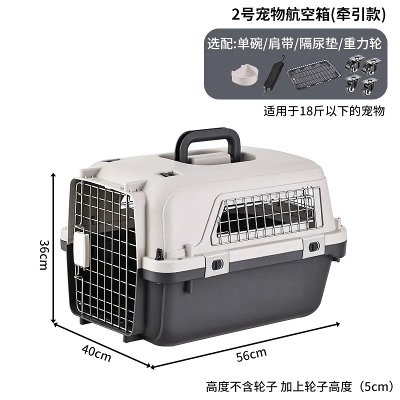Pet Carrier, Large PP Dog Cat Travel Crate, Durable Airline Approved Pet Transport Box for Cats and Dogs, Portable Kennel