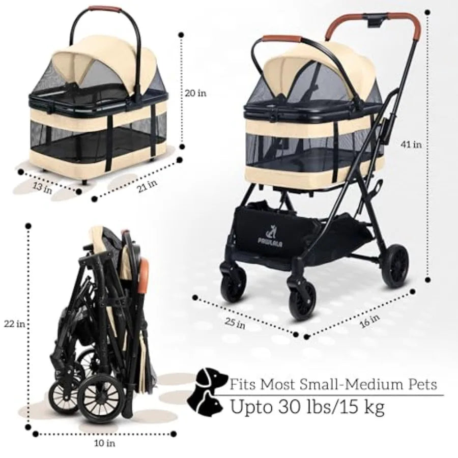 Pet Stroller with Detachable Carrier - Ideal for Small to Medium Dogs Cats - Compact Convenient Design - Easy Assembly Pet Stro