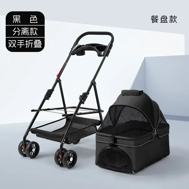 Foldable 4-Wheel Lightweight Eco-Friendly All-Season Pet Stroller Oxford Metal Frame Portable For Small Medium Pets 17kg Maximum