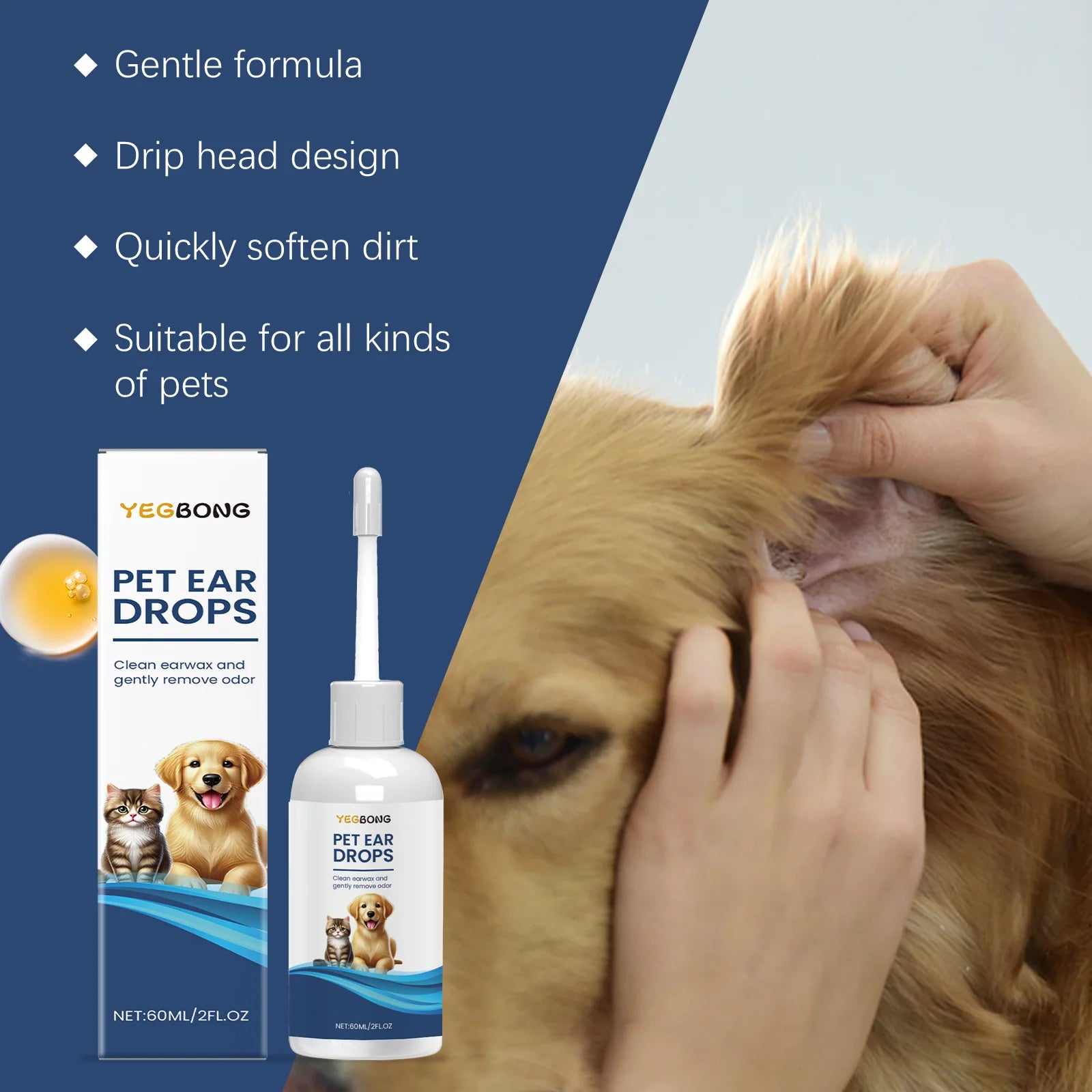 Pet Ear Cleaner Remove Ear Mites Fungus Deep Cleansing Pet Ear Dirt Reduce Redness Odor Gentle Deodorizing Itching Relieve Drop