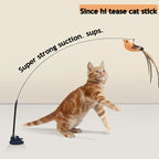 Simulated Bird Feather Cat Teaser Stick with Epoxy Sucker & Steel Wire Rod