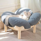Elevated Wooden Cat Bed with Cushion for Indoor Cats & Small Dogs