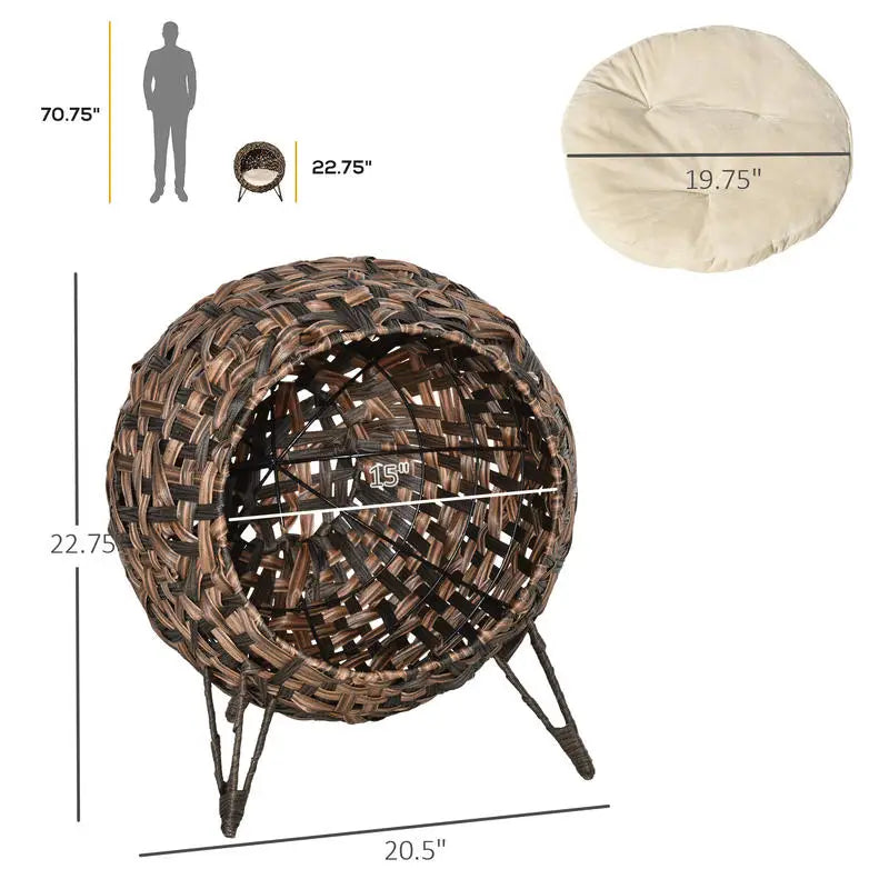PawHut 20.5in Hand-Woven Banana Leaf Cat Bed (Brown)