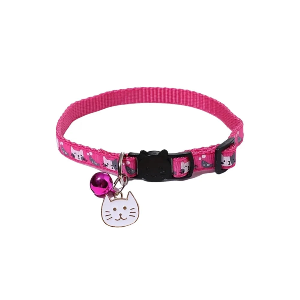 Adjustable Cat Collar with Quick-Release Safety Buckle — Cat Face Pendant & Bell Anti-Lost Necklace