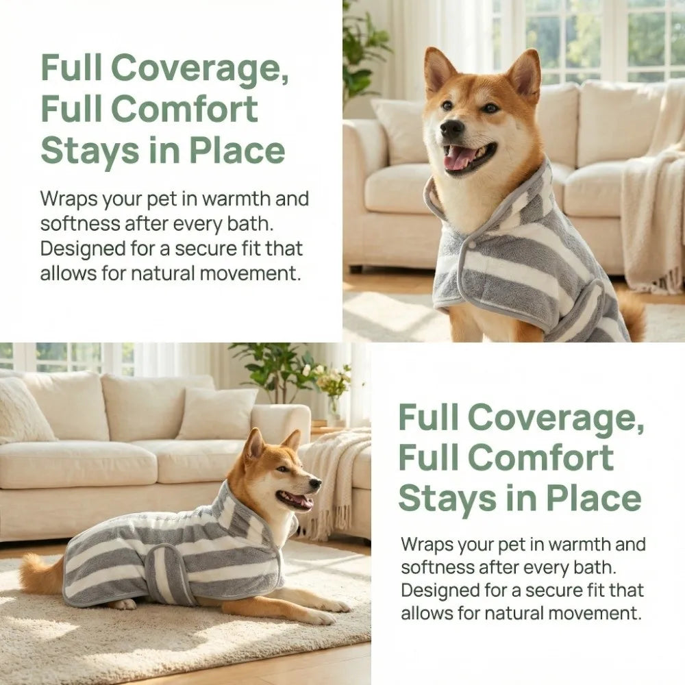 High Quality Water Absorption Dog Bathrobe Microfiber Stripe Pet Clothes Thickened Quick Drying Cat Towel Travel