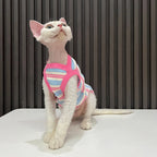 Striped Sleeveless Cat T-Shirt Vest — Stretchy Soft Breathable Kitten Tank Top Pet Clothes