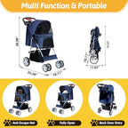 Pet Stroller, 4 Wheels Pet Strolling Cart for Medium/Small Dogs and Cats, Foldable Cat Jogger/Dog Stroller with Cup Holder, Sto