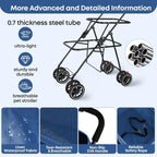 Double Pet Stroller for 2 Dogs or Cats, Lightweight Folding, 4 Lockable Wheels, Navy Blue