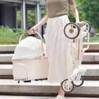 Foldable Dog Stroller Milk White PU Waterproof High Landscape Pet Stroller Outdoor Travel Pet Trolley Bearing Weight 15 KG