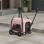 Foldable Pet Stroller Breathable Mesh Small Dog Feline Trolley Bag Pet Trolley Carrier Telescoping Handle Feline Rolling Carrier