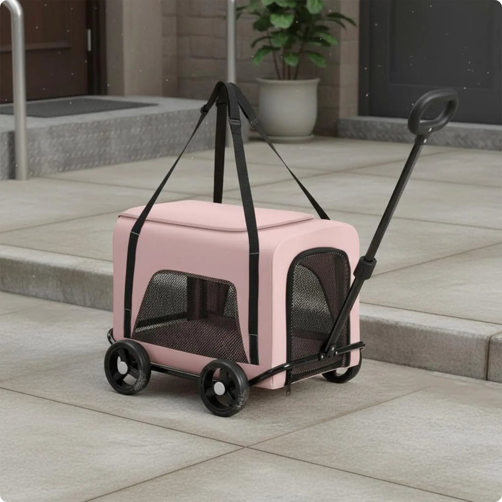 Foldable Pet Stroller Breathable Mesh Small Dog Feline Trolley Bag Pet Trolley Carrier Telescoping Handle Feline Rolling Carrier