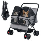 Foldable Double Pet Stroller with Adjustable Sunshade Storage Basket and Pet Travel Accessories for Dogs Cats Small Animals