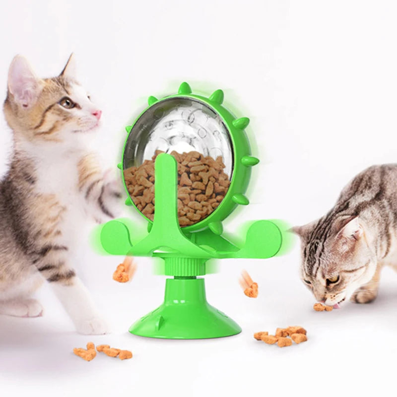 Cat Treat Wheel Puzzle Feeder — Interactive Food Dispensing Toy for Indoor Entertainment