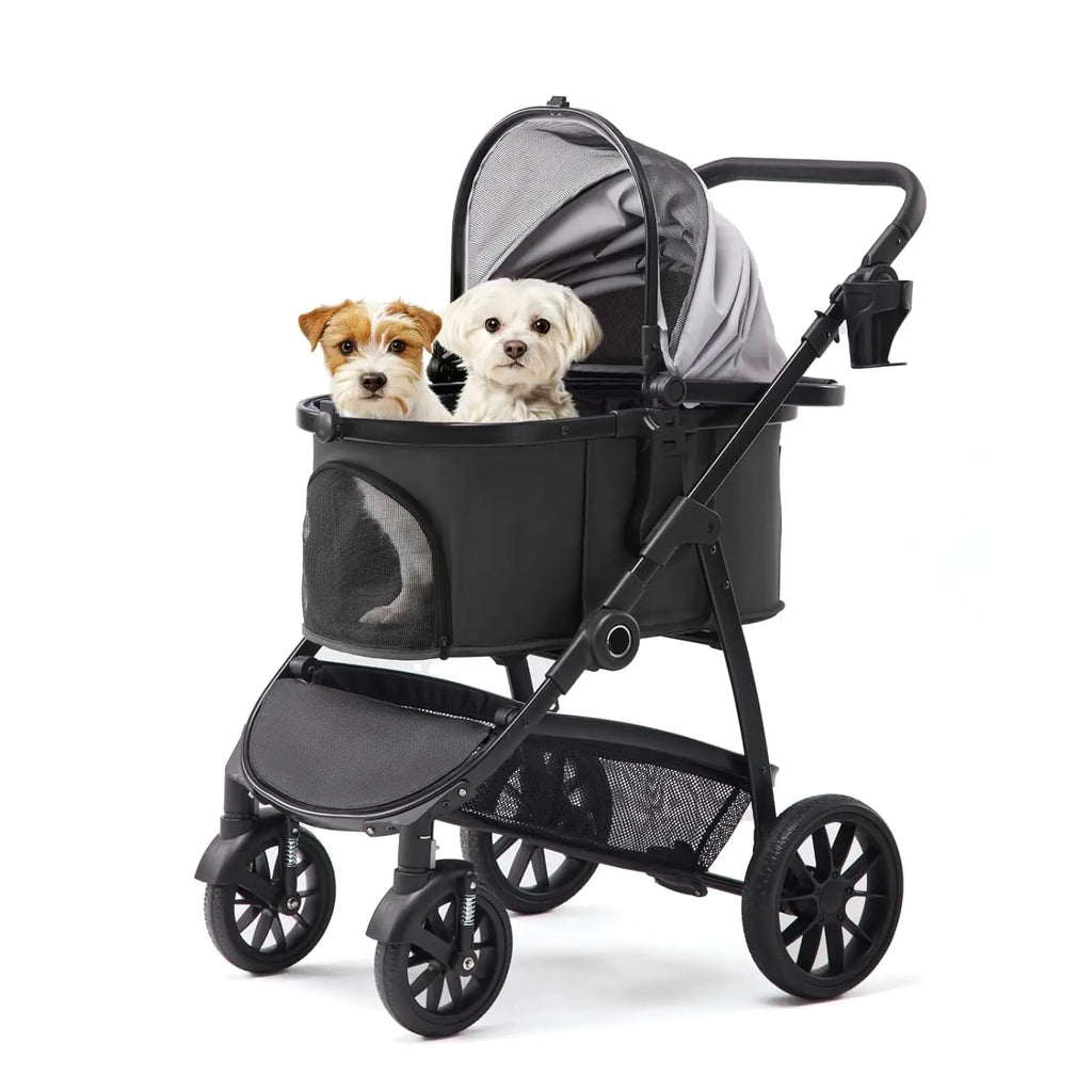 3-in-1 Pet Stroller for Medium Dogs & Cats, Detachable Aluminum Frame Carrier, All-Terrain 4-Wheel Dog Travel Carriage, Shock Ab