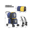 【New style】MoNiBloom Double Dog Stroller With Detachable Carrier Bags Large 4 Wheels Foldable Jogger For Rabbit Bunny Dogs Cats